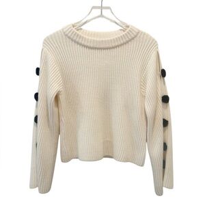 MILLY Pom Pom Sleeve Ribbed Knit Sweater‎ in Ivory size XS